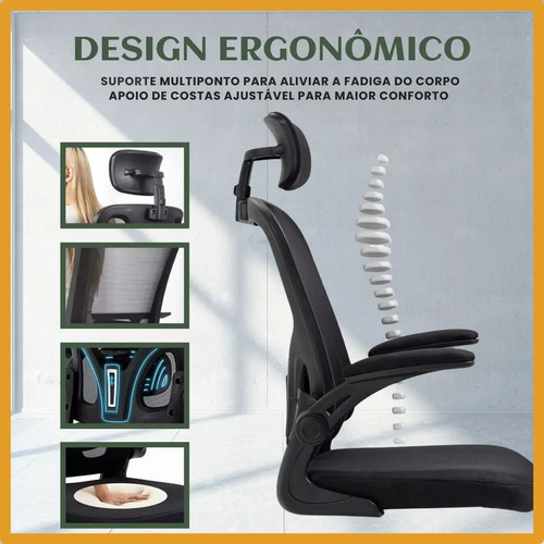 Cadeira De Escritório Ergonômica Giratória B100 Boston Preta Com Estofado Mesh Com Ajuste Lombar Luvinco