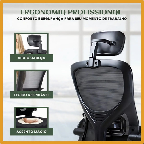 Cadeira De Escritório Ergonômica Giratória B100 Boston Preta Com Estofado Mesh Com Ajuste Lombar Luvinco