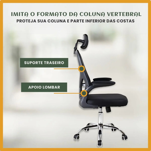 Cadeira De Escritório Ergonômica Giratória B100 Boston Preta Com Estofado Mesh Com Ajuste Lombar Luvinco