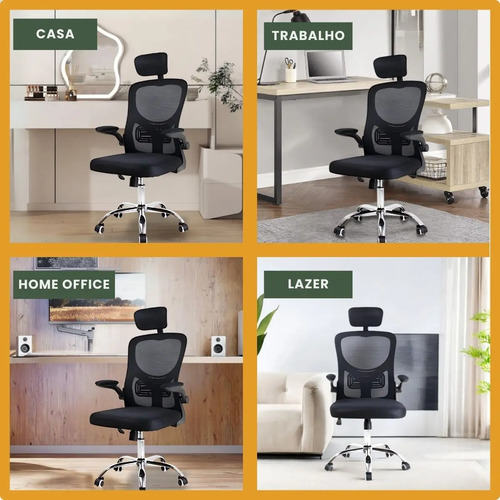 Cadeira De Escritório Ergonômica Giratória B100 Boston Preta Com Estofado Mesh Com Ajuste Lombar Luvinco