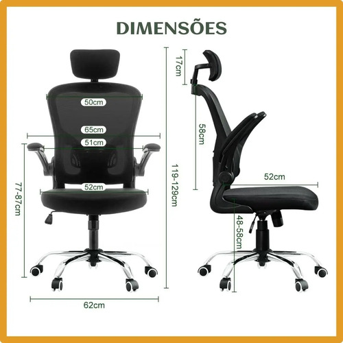 Cadeira De Escritório Ergonômica Giratória B100 Boston Preta Com Estofado Mesh Com Ajuste Lombar Luvinco