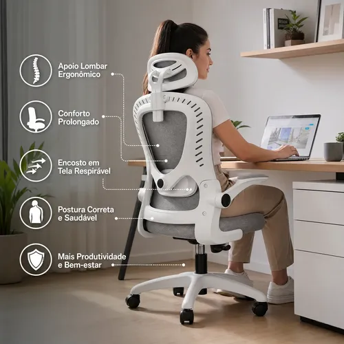 Cadeira De Escritório Ergonômica Giratória Tela Mesh Premium