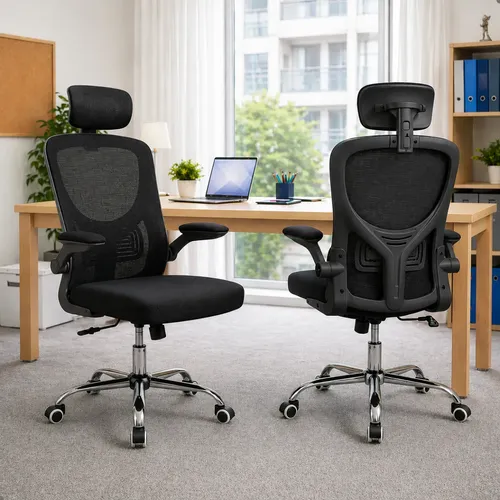 Cadeira de escritorio ergonomica giratoria tela mesh preta