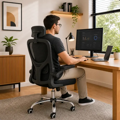 Cadeira De Escritório Ergonômica Giratória Tela Mesh Preta