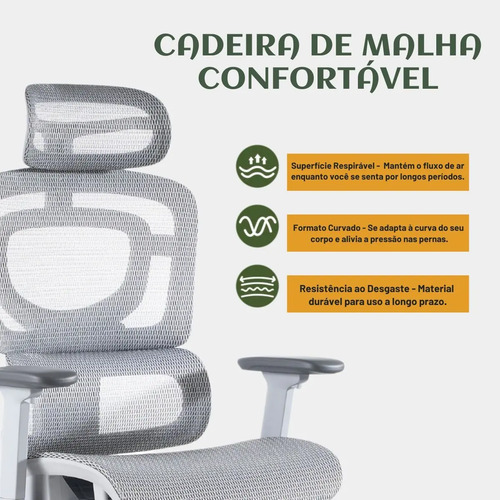 Cadeira De Escritório Ergonômica Mônaco Bt07 Luvinco Malha Respirável Com Suporte Lombar Adaptável Apoio Para Pés Retrátil Encosto Ajustável Seis Posições Cor Cinza Suporta 200kg