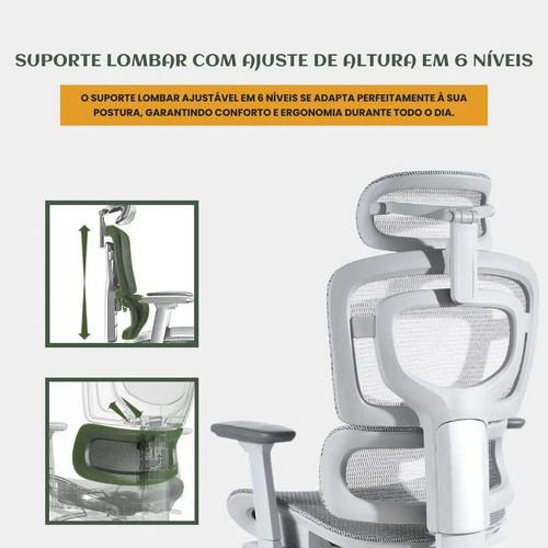 Cadeira De Escritório Ergonômica Mônaco Bt07 Luvinco Malha Respirável Com Suporte Lombar Adaptável Apoio Para Pés Retrátil Encosto Ajustável Seis Posições Cor Cinza Suporta 200kg