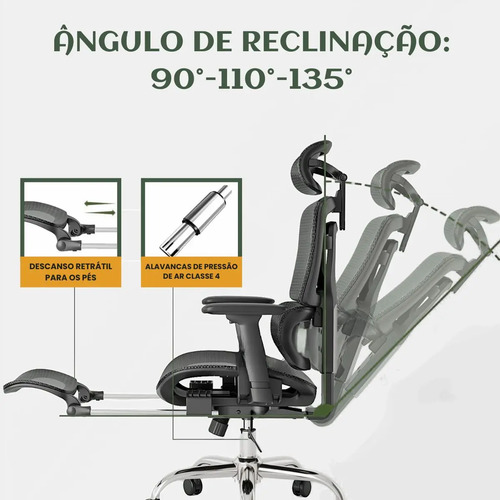 Cadeira De Escritório Ergonômica Mônaco Bt07 Luvinco Malha Respirável Com Suporte Lombar Adaptável Apoio Para Pés Retrátil Encosto Ajustável Seis Posições Cor Preta Suporta 200kg