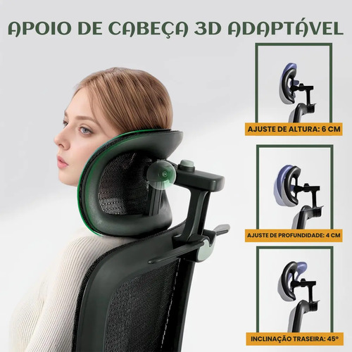 Cadeira De Escritório Ergonômica Mônaco Bt07 Luvinco Malha Respirável Com Suporte Lombar Adaptável Apoio Para Pés Retrátil Encosto Ajustável Seis Posições Cor Preta Suporta 200kg