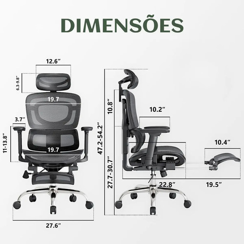 Cadeira De Escritório Ergonômica Mônaco Bt07 Luvinco Malha Respirável Com Suporte Lombar Adaptável Apoio Para Pés Retrátil Encosto Ajustável Seis Posições Cor Preta Suporta 200kg
