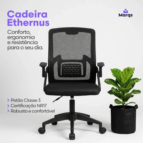 Cadeira De Escritorio Ergonomica Nr17 Ethernus Marqs Home Giratoria Resistente Reforçada 180kg Confortavel Reuniao Preto