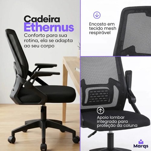 Cadeira De Escritorio Ergonomica Nr17 Ethernus Marqs Home Giratoria Resistente Reforçada 180kg Confortavel Reuniao Preto