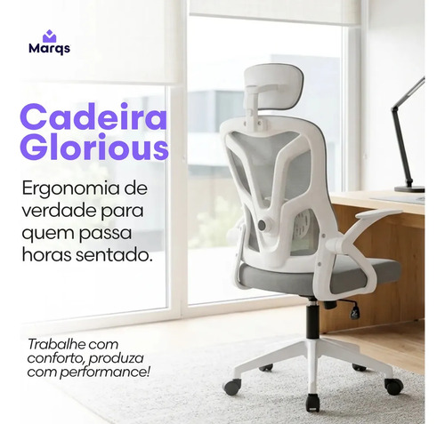 Cadeira De Escritorio Ergonomica Nr17 Glorious Marqs Home Giratoria Resistente Reforçada 180kg Confortavel Reuniao Mesh Cinza