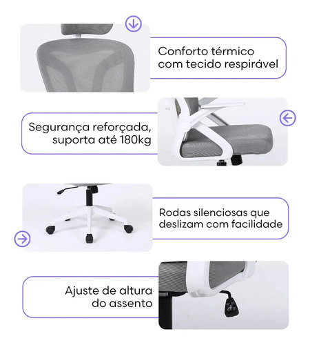 Cadeira De Escritorio Ergonomica Nr17 Glorious Marqs Home Giratoria Resistente Reforçada 180kg Confortavel Reuniao Mesh Cinza