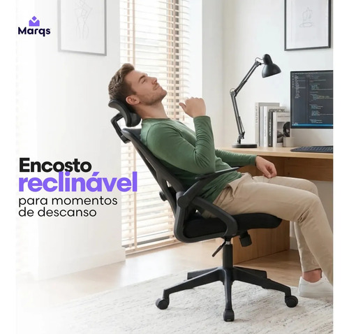 Cadeira De Escritorio Ergonomica Nr17 Glorious Marqs Home Giratoria Resistente Reforçada 180kg Confortavel Reuniao Mesh Preta