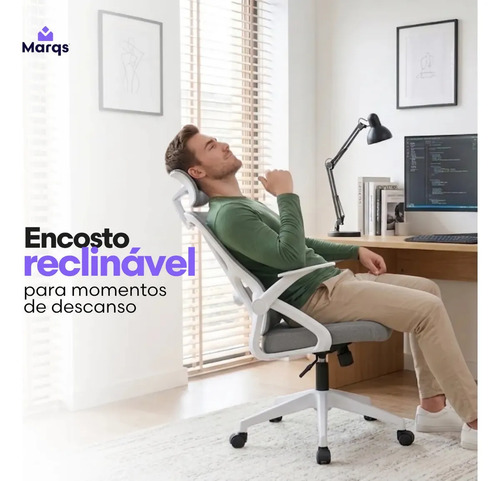 Cadeira De Escritorio Ergonomica Nr17 Glorious Marqs Home Giratoria Resistente Reforçada 180kg Confortavel Reuniao Mesh Cinza
