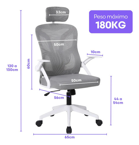 Cadeira De Escritorio Ergonomica Nr17 Glorious Marqs Home Giratoria Resistente Reforçada 180kg Confortavel Reuniao Mesh Cinza