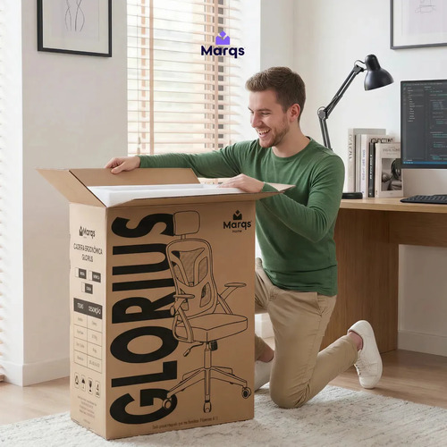 Cadeira De Escritorio Ergonomica Nr17 Glorious Marqs Home Giratoria Resistente Reforçada 180kg Confortavel Reuniao Mesh Preta