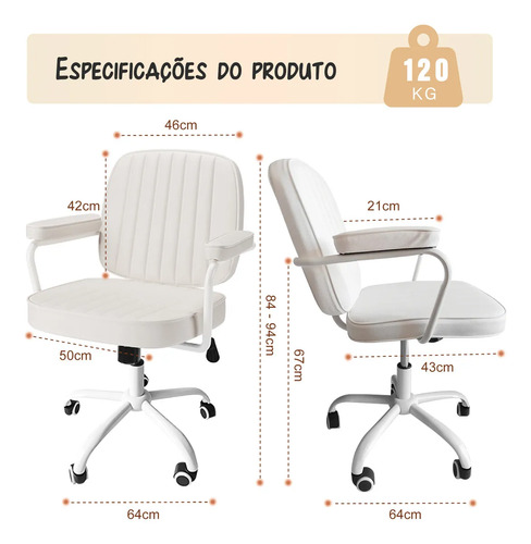 Cadeira De Escritório Ergonômica Python Fly Couro Sintético Cor Branco