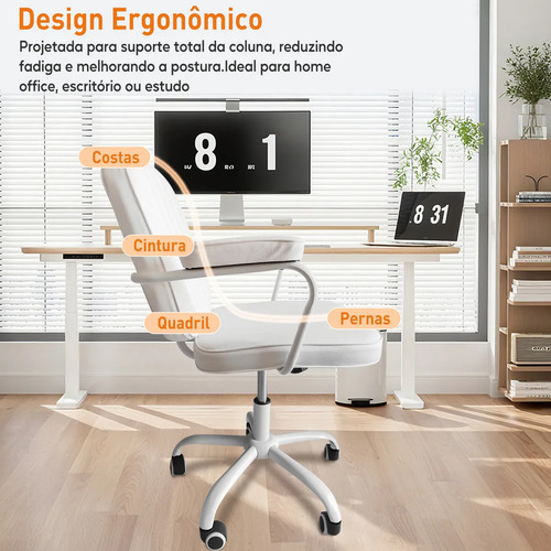 Cadeira De Escritório Ergonômica Python Fly Couro Sintético Cor Branco