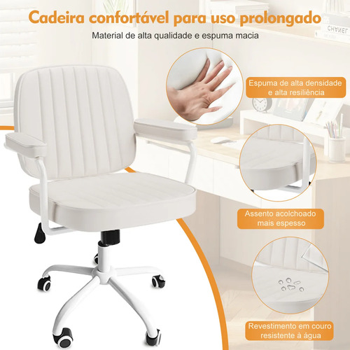 Cadeira De Escritório Ergonômica Python Fly Couro Sintético Cor Branco