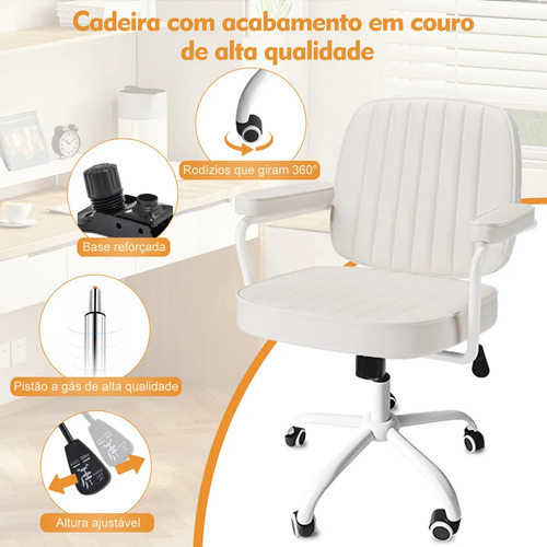 Cadeira De Escritório Ergonômica Python Fly Couro Sintético Cor Branco