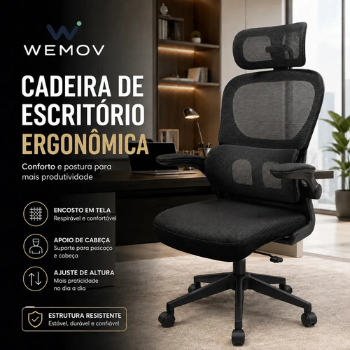 Cadeira De Escritório Ergonomica Wemov Confort Giratoria Resistente Reforçada 180kg Confortável Reunião
