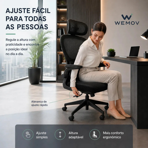 Cadeira De Escritório Ergonomica Wemov Confort Giratoria Resistente Reforçada 180kg Confortável Reunião