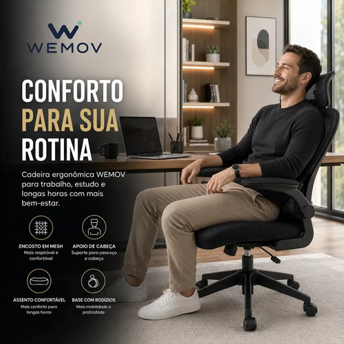 Cadeira De Escritório Ergonomica Wemov Confort Giratoria Resistente Reforçada 180kg Confortável Reunião