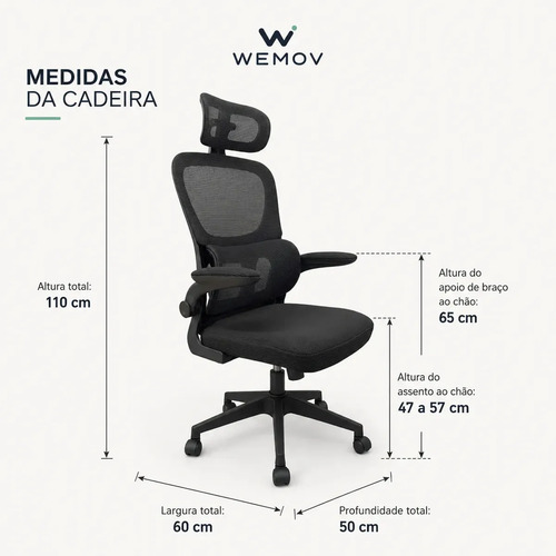Cadeira De Escritório Ergonomica Wemov Confort Giratoria Resistente Reforçada 180kg Confortável Reunião
