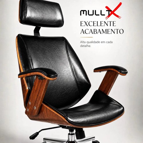 Cadeira De Escritório Executiva em Madeira Cadeira Premium Presidente Ergonômica Giratória MULLTX Cor PRETO