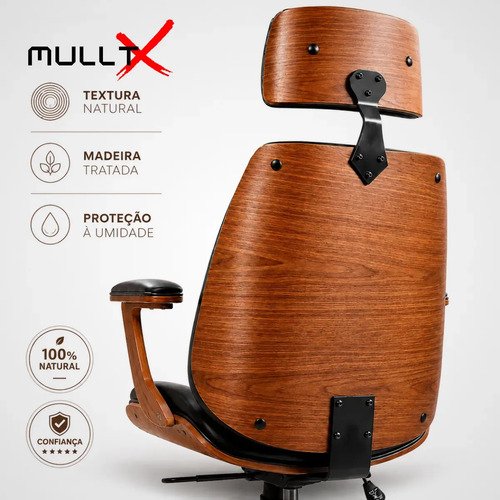 Cadeira De Escritório Executiva em Madeira Cadeira Premium Presidente Ergonômica Giratória MULLTX Cor PRETO