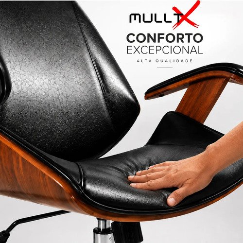Cadeira De Escritório Executiva em Madeira Cadeira Premium Presidente Ergonômica Giratória MULLTX Cor PRETO