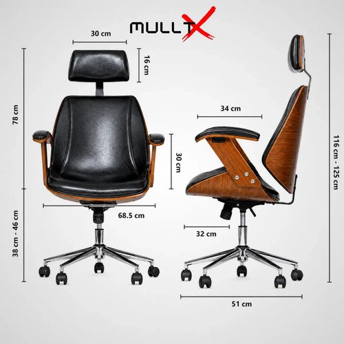 Cadeira De Escritório Executiva em Madeira Cadeira Premium Presidente Ergonômica Giratória MULLTX Cor PRETO