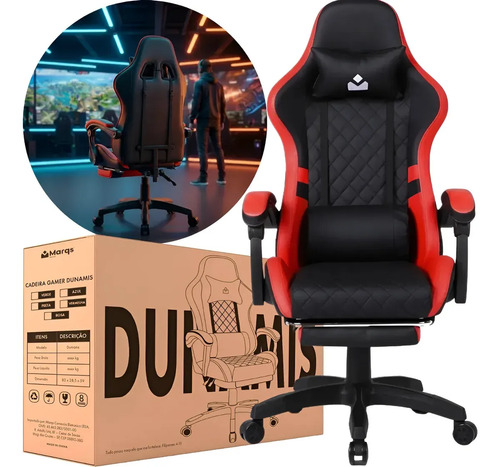 Cadeira de escritorio gamer ergonomica dunamis vermelho marq