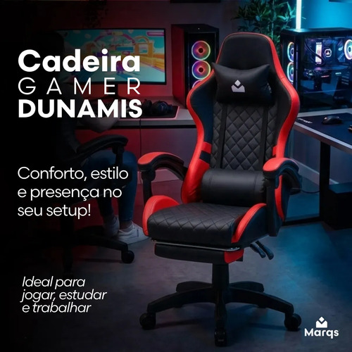 Cadeira De Escritorio Gamer Ergonômica Dunamis Vermelho Marqs Home Reclinável 180kg Resistente Giratória Confortavel Computador