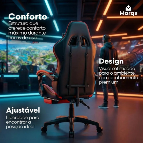 Cadeira De Escritorio Gamer Ergonômica Dunamis Vermelho Marqs Home Reclinável 180kg Resistente Giratória Confortavel Computador