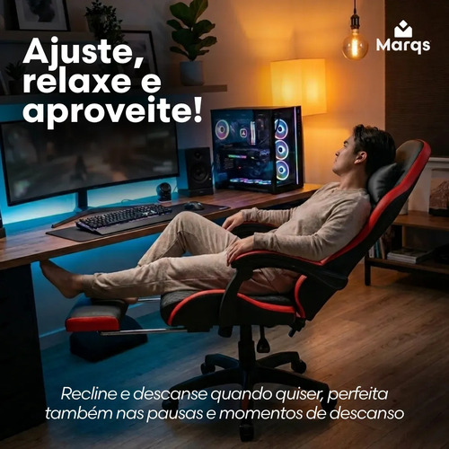 Cadeira De Escritorio Gamer Ergonômica Dunamis Vermelho Marqs Home Reclinável 180kg Resistente Giratória Confortavel Computador