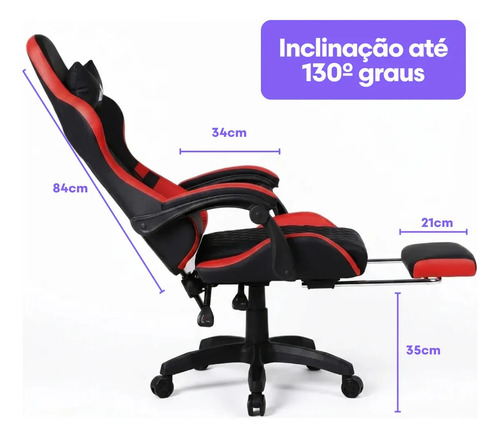 Cadeira De Escritorio Gamer Ergonômica Dunamis Vermelho Marqs Home Reclinável 180kg Resistente Giratória Confortavel Computador