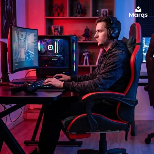 Cadeira De Escritorio Gamer Ergonômica Dunamis Vermelho Marqs Home Reclinável 180kg Resistente Giratória Confortavel Computador