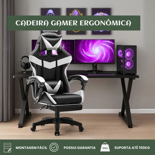 Cadeira De Escritório Gamer Nitro Ergonômica Estofado Couro Sintético Reclinável Altura Ajustável Apoio Para Pés Cor Branco Luvinco