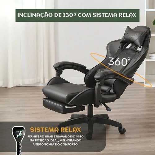 Cadeira De Escritório Gamer Nitro Ergonômica Estofado Couro Sintético Reclinável Altura Ajustável Apoio Para Pés Cor Preto Luvinco