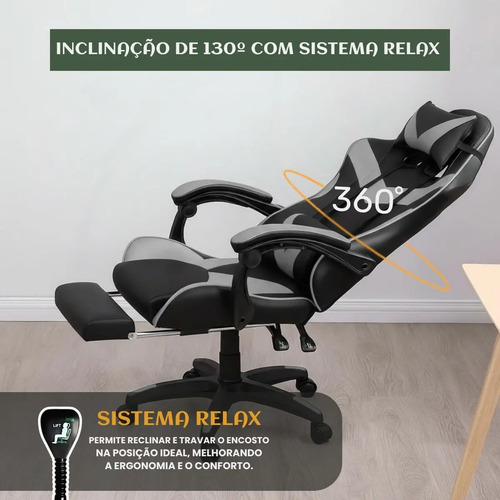Cadeira De Escritório Gamer Nitro Ergonômica Estofado Couro Sintético Reclinável Altura Ajustável Apoio Para Pés Cor Cinza