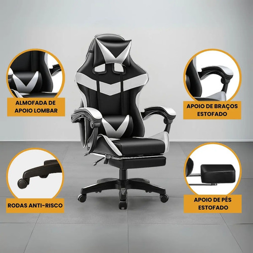 Cadeira De Escritório Gamer Nitro Ergonômica Estofado Couro Sintético Reclinável Altura Ajustável Apoio Para Pés Cor Branco Luvinco