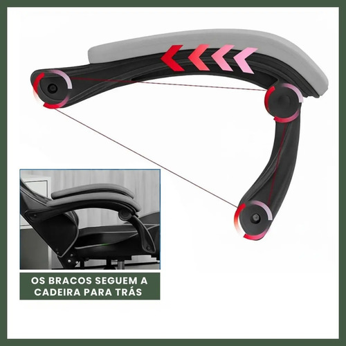 Cadeira De Escritório Gamer Nitro Ergonômica Estofado Couro Sintético Reclinável Altura Ajustável Apoio Para Pés Cor Cinza