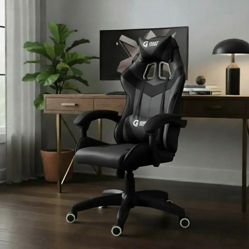 Cadeira De Escritório Giant Gamer Ergonômica Giratória Couro Preto/preto Couro Sintético