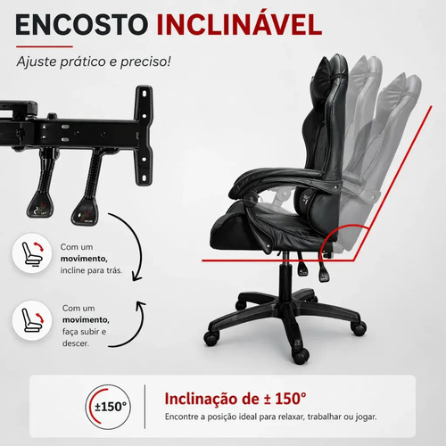 Cadeira De Escritório Giant Gamer Ergonômica Giratória Couro Preto/preto Couro Sintético
