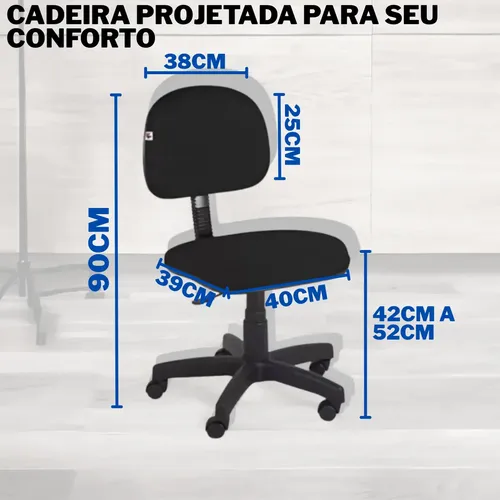 Cadeira De Escritorio Giratória Secretaria Sem Braços, Preta