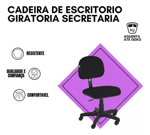 Cadeira De Escritorio Giratória Secretaria Sem Braços, Preta