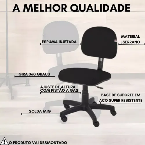 Cadeira De Escritorio Giratória Secretaria Sem Braços, Preta