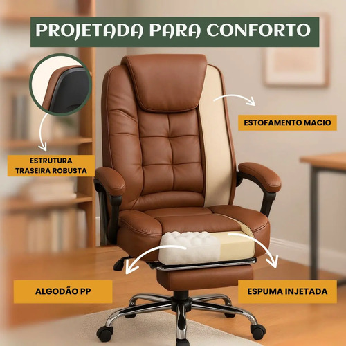 Cadeira De Escritório Itália Presidente Ergonômica Couro Sintético Encosto Ajustável Com Trava E Apoio Para Pés Cor Marrom Luvinco